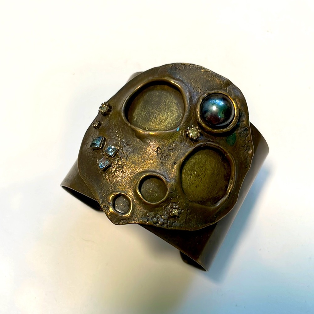 Yosca vintage bronze crater cuff. Rare jewelry.